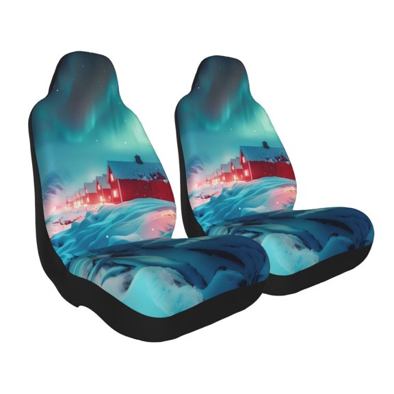 Uemuo Aurora Borealis Village Pattern Car Seat Covers for Front Seats Waterproof Seat Covers for Cars, Universal Auto Front Seats Protector Fits for Car-2 PCS