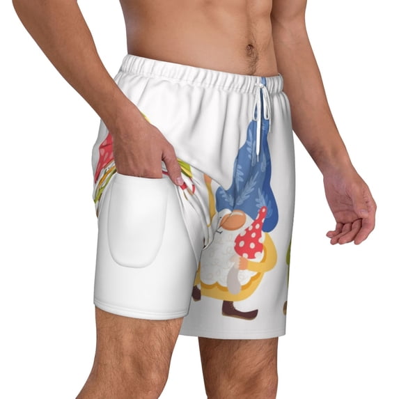 Uemuo Autumn Funny Gnomes Pattern Mens Swim Trunks Quick Dry Board Shorts with Mesh Lining, Stretch Beach Shorts Quick Dry No-Chafing Board Shorts-X-Large