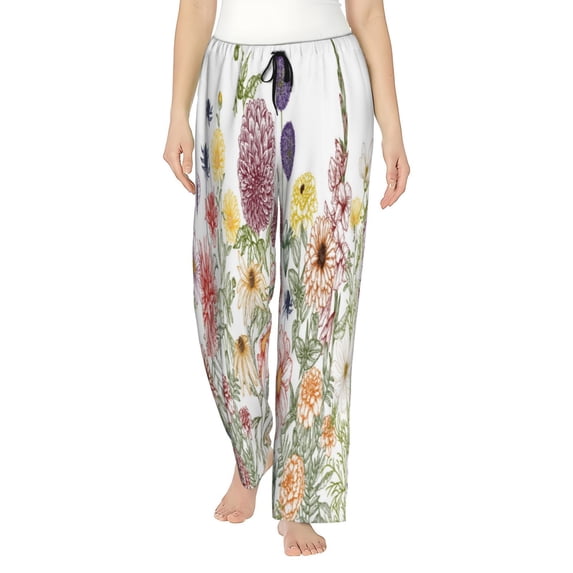 Uemuo Autumn Garden Pattern Women's Wide Leg Palazzo Lounge Pants with Pockets Light Weight Loose Comfy Casual Pajama Pants-XX-Large