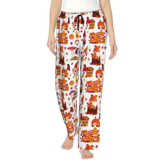 Uemuo Autumn Gnome Pattern Women's Wide Leg Palazzo Lounge Pants with Pockets Light Weight Loose Comfy Casual Pajama Pants-Medium