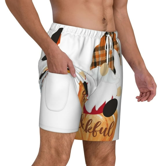 Uemuo Autumn Gnomes-1 Pattern Mens Swim Trunks Quick Dry Board Shorts with Mesh Lining, Stretch Beach Shorts Quick Dry No-Chafing Board Shorts-Large