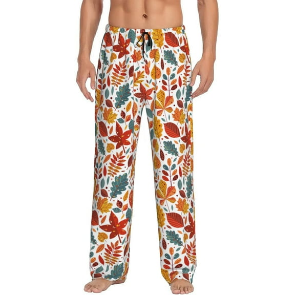 Uemuo Autumn Leaves Pattern Men's Wide Leg Palazzo Lounge Pants with Pockets Light Weight Loose Comfy Casual Pajama Pants-Medium