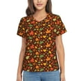 thumbnail image 1 of Uemuo Autumn Leaves Printed Women's Classic V-Neck T-Shirt - Soft, Breathable, Moisture-Wicking, Perfect for Casual, Office, Travel, and Everyday Wear-X-Large, 1 of 5