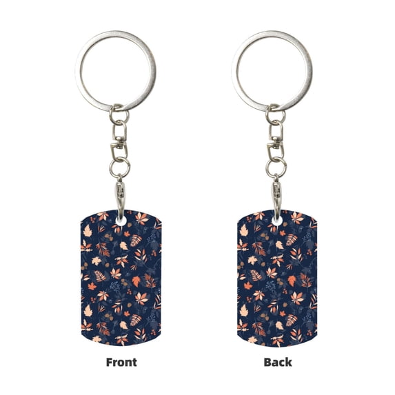 Uemuo Autumn Leaves With Blue Pattern Rectangular Metal Keychain - Durable, Stylish, and Personalized Key Ring for Men and Women,Engraved Keychain,Gift Slim Sturdy Keychain