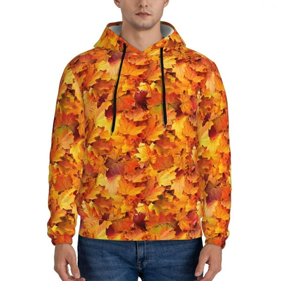 Uemuo Autumn Maple Leaf Pile Pattern Men's Hoodie - Casual Pullover Hoodie with Kangaroo Pocket, Stylish Hooded Sweatshirt for Everyday Wear-4X-Large