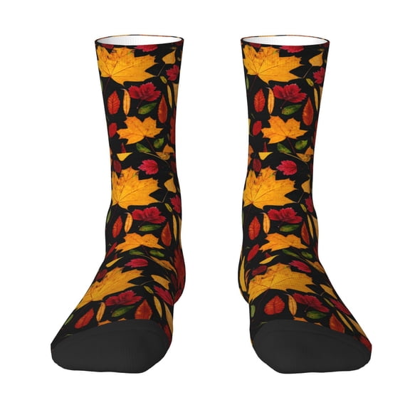 Uemuo Autumn Maple Leaves A Pattern Women's Crew Socks, Soft Durable Breathable Moisture-Wicking with Odor Control Cotton socks