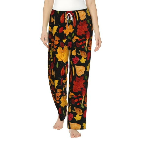 Uemuo Autumn Maple Leaves A Pattern Women's Wide Leg Palazzo Lounge Pants with Pockets Light Weight Loose Comfy Casual Pajama Pants-Small