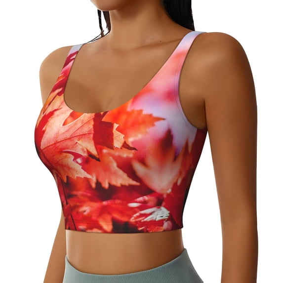 Uemuo Autumn Maple Leaves Pattern Women's Sports Bra - High Impact Support, Breathable, and Comfortable Athletic Bra for Running, Yoga, and Workouts