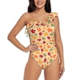 thumbnail image 1 of Uemuo Autumn Maple Leaves Print Women's One Piece Swimsuit Asymmetrical Neck Bathing Suit One Shoulder Side Cutout Ruffle Swimwear-XX-Large, 1 of 6