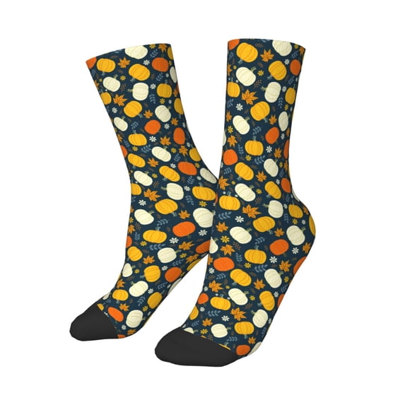 Uemuo Autumn Pumpkin Maple Leaf Plants Printed Kids Boys Socks Seamless Crew Socks Crazy Funny Athletic Sport Socks for Children