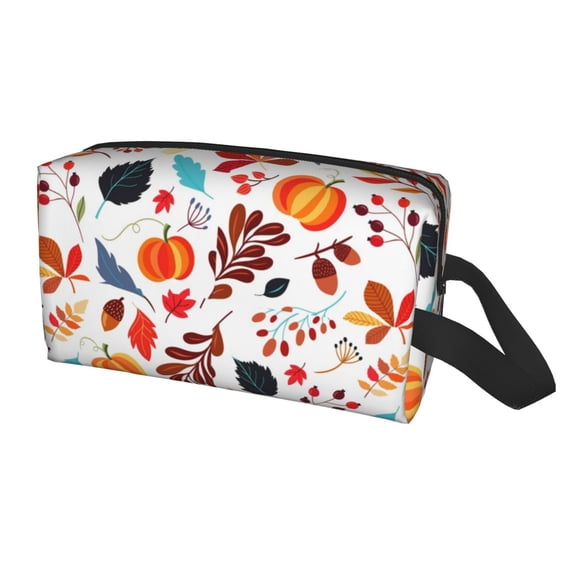 Uemuo Autumn Pumpkins Fall Leaves Pattern Portable Toiletry Bags with Handle, Waterproof travel Make up Bags for Women, Large Capacity Travel Cosmetic Bags