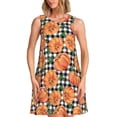 thumbnail image 1 of Uemuo Autumn Pumpkins Gingham Pattern Women’s Sleeveless Dress – Casual Summer A-Line Dress, Stylish and Comfortable Sundress for Hot Weather, 1 of 7