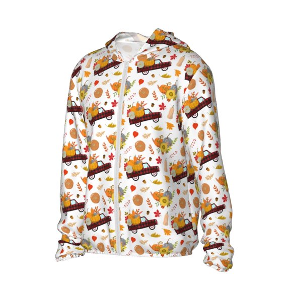 Uemuo Autumn Red Truck Pattern Women's Full Zip UPF 50 Sun Protection Hoodie Jacket Long Sleeve Sun Shirt Hiking Outdoor Performance with Pockets-Large