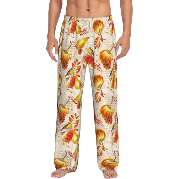 Uemuo Autumn With Birds Pattern Men's Wide Leg Palazzo Lounge Pants with Pockets Light Weight Loose Comfy Casual Pajama Pants-Medium