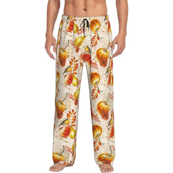 Uemuo Autumn With Birds Pattern Men's Wide Leg Palazzo Lounge Pants with Pockets Light Weight Loose Comfy Casual Pajama Pants-Small