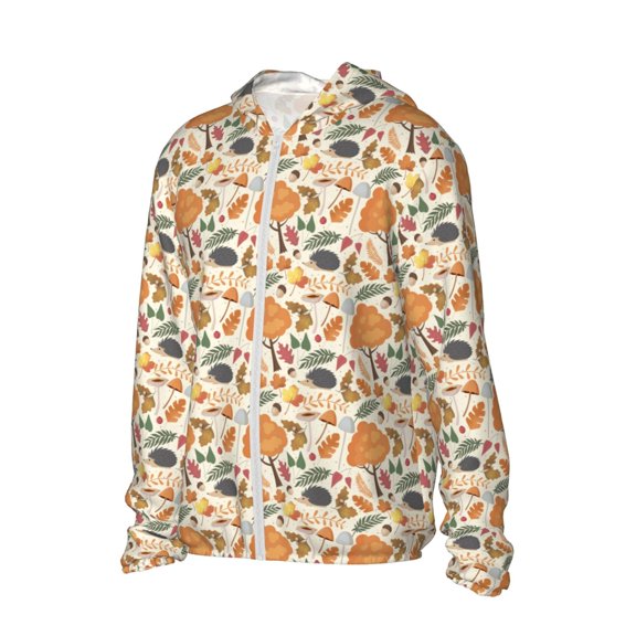 Uemuo Autumn With Hedgehog Pattern Women's Full Zip UPF 50 Sun Protection Hoodie Jacket Long Sleeve Sun Shirt Hiking Outdoor Performance with Pockets-X-Large