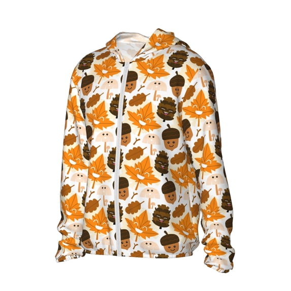 Uemuo Autumn Woodland Characters Pattern Women's Full Zip UPF 50+ Sun Protection Hoodie Jacket Long Sleeve Sun Shirt Hiking Outdoor Performance with Pockets-Medium