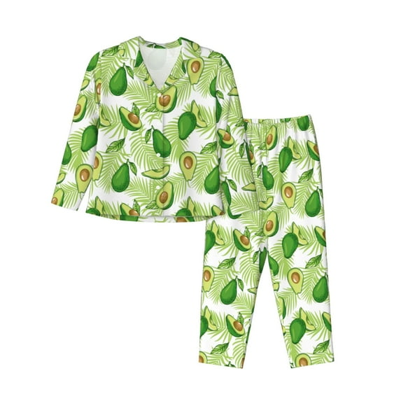 Uemuo Avocado And Tropical Palm Leaves Pattern Womens Pajama Sets,PJ Set for Women,Pajamas for Women Logo,Long Sleeve Pajama Set for Women,Soft Long Sleeve Top With Pants-Large