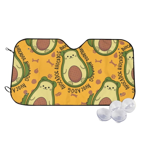 Uemuo Avocado Dog Pattern Accordion Car Windshield Sun Shade, Foldable Reflective Sun Visor for Car, Reflector Windshield Sunshade-