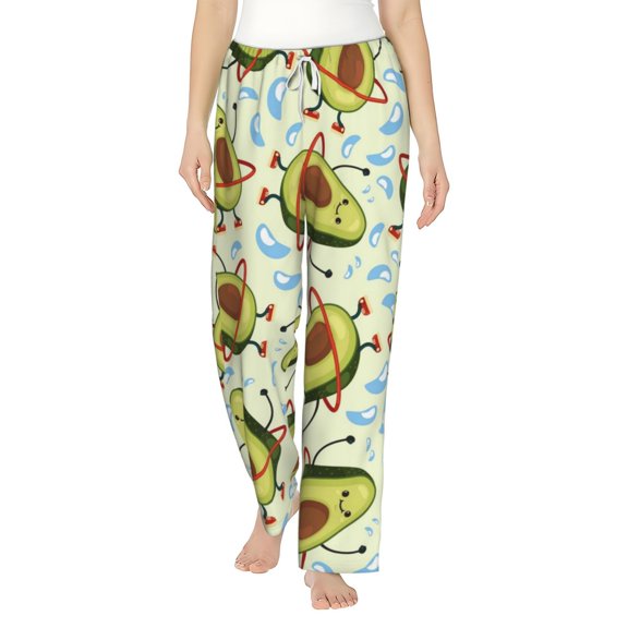 Uemuo Avocado Doing Sport Pattern Women's Wide Leg Palazzo Lounge Pants with Pockets Light Weight Loose Comfy Casual Pajama Pants-Small