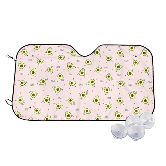Uemuo Avocado Doing Sport Yoga Pattern Accordion Car Windshield Sun Shade, Foldable Reflective Sun Visor for Car, Reflector Windshield Sunshade-Medium