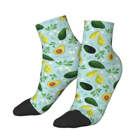 Uemuo Avocado Flowers And Leaves Printed Crew Socks, Moisture-Wicking Socks, Athletic Socks for Men Breathable Cushion Socks Casual Sport Socks for Running Traveling