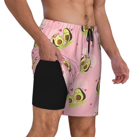 Uemuo Avocado Lovers Pattern Mens Swim Trunks Quick Dry Board Shorts with Mesh Lining, Stretch Beach Shorts Quick Dry No-Chafing Board Shorts-Small