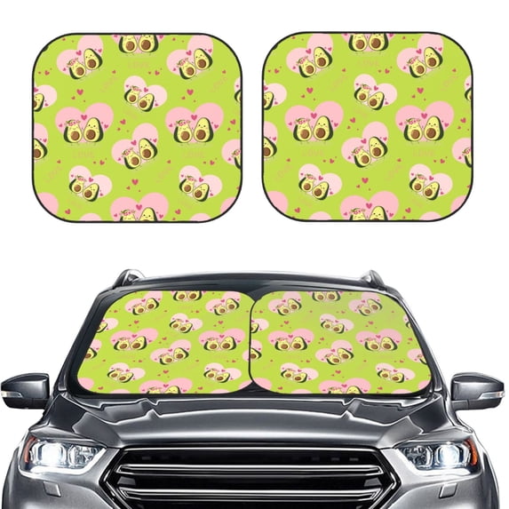 Uemuo Avocado Lovers Printed 2 PCS Car Windshield Sun Shade, Auto Sun Heat and UV Rays Blocker, Foldable Automotive Front Window Sunshade Protector