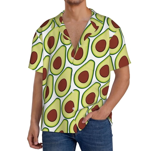 Uemuo Avocado Pattern Cotton Linen Short Sleeve Shirts,Casual Lightweight Button Down Shirts,Vacation Beach Summer Tops-Small