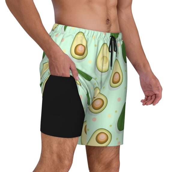 Uemuo Avocado Pattern Mens Swim Trunks Quick Dry Board Shorts with Mesh Lining, Stretch Beach Shorts Quick Dry No-Chafing Board Shorts-