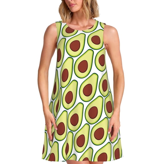 Uemuo Avocado Pattern Women’s Sleeveless Dress – Casual Summer A-Line Dress, Stylish and Comfortable Sundress for Hot Weather