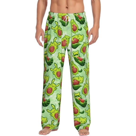 Uemuo Avocado color cute animals Pattern Men's Wide Leg Palazzo Lounge Pants with Pockets Light Weight Loose Comfy Casual Pajama Pants-X-Large