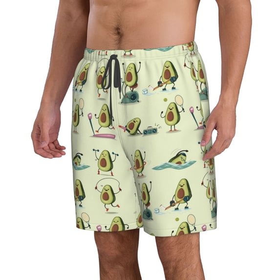 Uemuo Avocado for Exercise Pattern Men's Swim Trunks Hawaiian Beach Bathing Suit Swimsuits Beach Quick-Dry Shorts with Pockets-XX-Large
