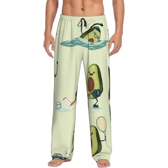 Uemuo Avocado for Exercise Pattern Men's Wide Leg Palazzo Lounge Pants with Pockets Light Weight Loose Comfy Casual Pajama Pants-X-Large