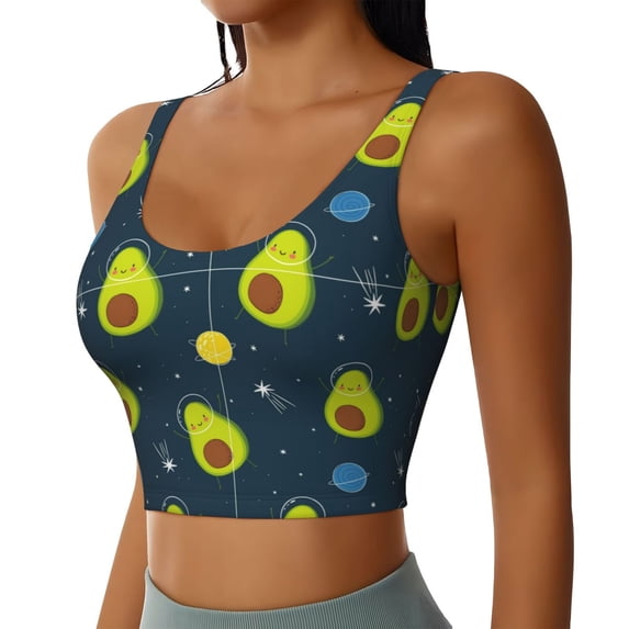 Uemuo Avocado in Space Pattern Women's Sports Bra - High Impact Support, Breathable, and Comfortable Athletic Bra for Running, Yoga, and Workouts