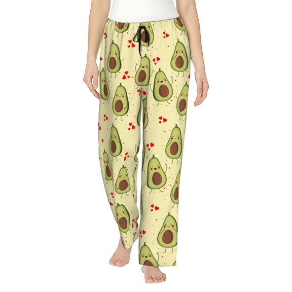 Uemuo Avocados And Hearts Pattern Women's Wide Leg Palazzo Lounge Pants with Pockets Light Weight Loose Comfy Casual Pajama Pants-Large