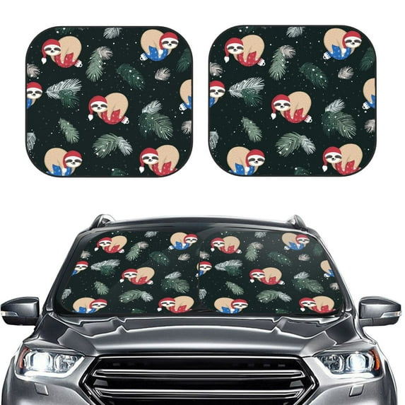 Uemuo Baby Sloths Sleeping On The Christmas Ball Printed 2 PCS Car Windshield Sun Shade, Auto Sun Heat and UV Rays Blocker, Foldable Automotive Front Window Sunshade Protector