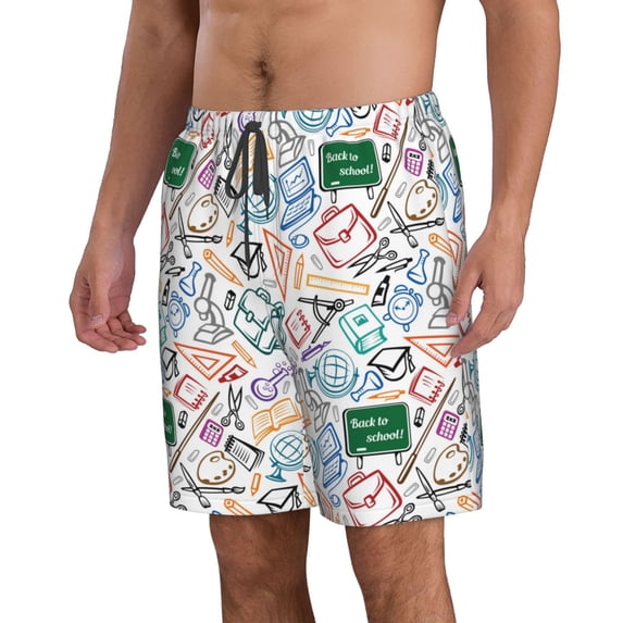 Uemuo Back To School Pattern Men's Swim Trunks Hawaiian Beach Bathing Suit Swimsuits Beach Quick-Dry Shorts with Pockets-3X-Large