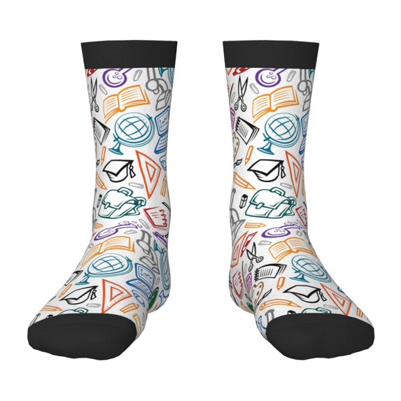 Uemuo Back To School Printed Kids Boys Socks Seamless Crew Socks Crazy Funny Athletic Sport Socks for Children
