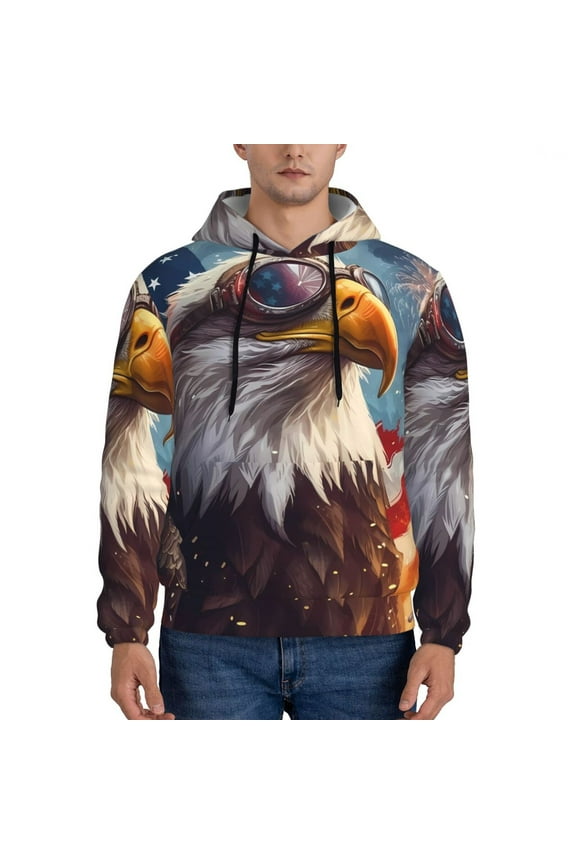 Bald Eagle Pilot Pattern Men's Hoodie - Casual Pullover Hoodie with Kangaroo Pocket, Stylish Hooded Sweatshirt for Everyday Wear-Medium