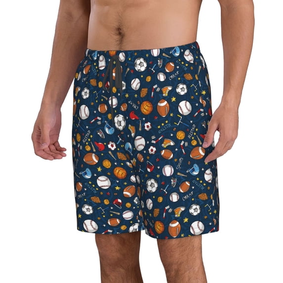 Uemuo Ball Sports Pattern Men's Swim Trunks Hawaiian Beach Bathing Suit Swimsuits Beach Quick-Dry Shorts with Pockets-Small