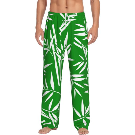 Uemuo Bamboo Pattern Men's Wide Leg Palazzo Lounge Pants with Pockets Light Weight Loose Comfy Casual Pajama Pants-Small