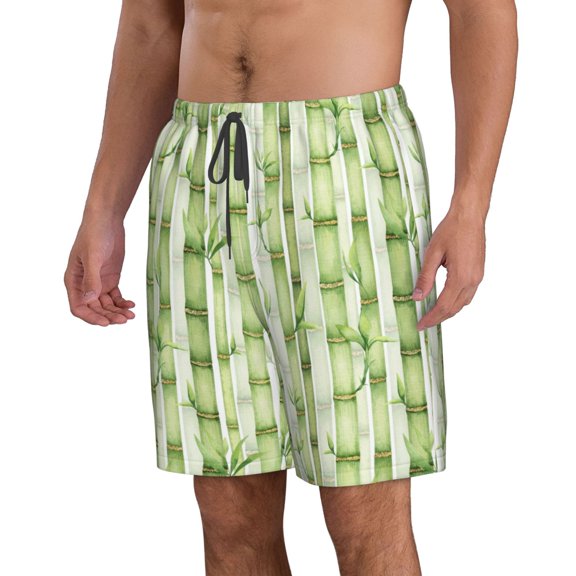 Uemuo Bamboo Stems And Leaves Pattern Men's Swim Trunks Hawaiian Beach Bathing Suit Swimsuits Beach Quick-Dry Shorts with Pockets-X-Large