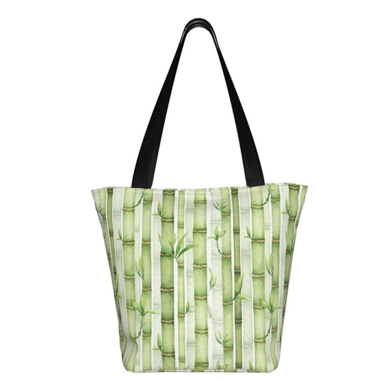Uemuo Bamboo Stems And Leaves Print Tote Bags for Women,Large Capacity Corduroy Bag,Reusable Grocery Shoulder Bag,Beach Tote with Zipper Closure, Daily Essentials