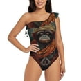 thumbnail image 1 of Uemuo Banana Leaf Meditating Gorilla Print Women's One Piece Swimsuit Asymmetrical Neck Bathing Suit One Shoulder Side Cutout Ruffle Swimwear-Medium, 1 of 6