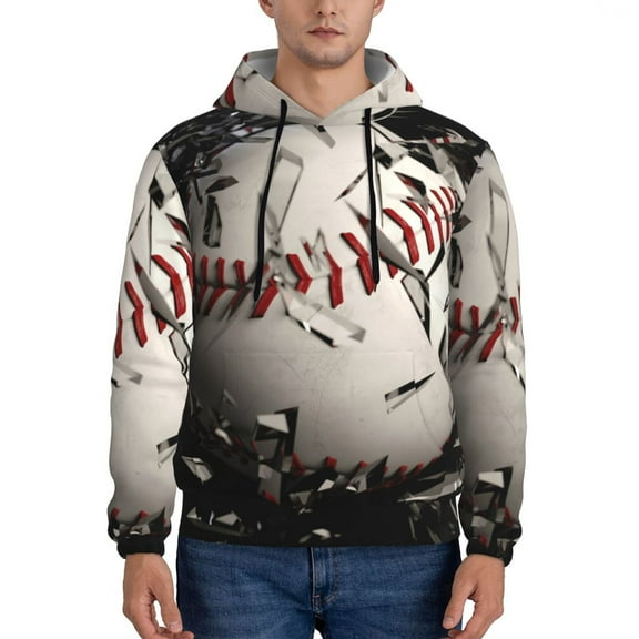 Uemuo Baseball Breaking Glass Pattern Men's Hoodie - Casual Pullover Hoodie with Kangaroo Pocket, Stylish Hooded Sweatshirt for Everyday Wear-Large