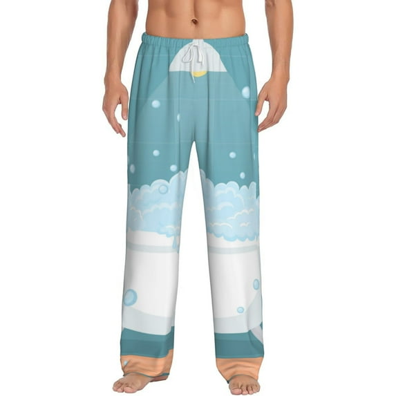 Uemuo Bathtub with Soap Bubbles Pattern Men's Wide Leg Palazzo Lounge Pants with Pockets Light Weight Loose Comfy Casual Pajama Pants-X-Large