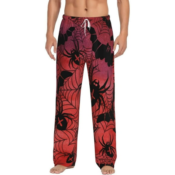 Uemuo Bats And Spiders Pattern Men's Wide Leg Palazzo Lounge Pants with Pockets Light Weight Loose Comfy Casual Pajama Pants-Medium