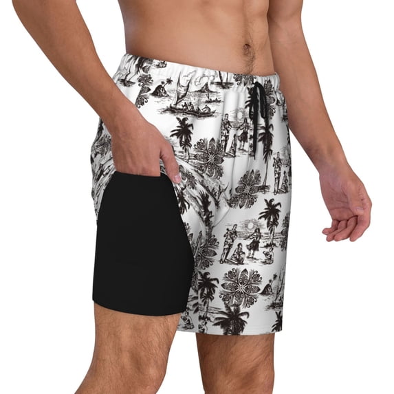 Uemuo Beach Pattern Mens Swim Trunks Quick Dry Board Shorts with Mesh Lining, Stretch Beach Shorts Quick Dry No-Chafing Board Shorts-3X-Large