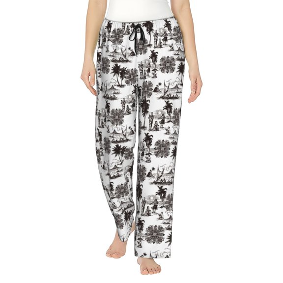 Uemuo Beach Pattern Women's Wide Leg Palazzo Lounge Pants with Pockets Light Weight Loose Comfy Casual Pajama Pants-Small